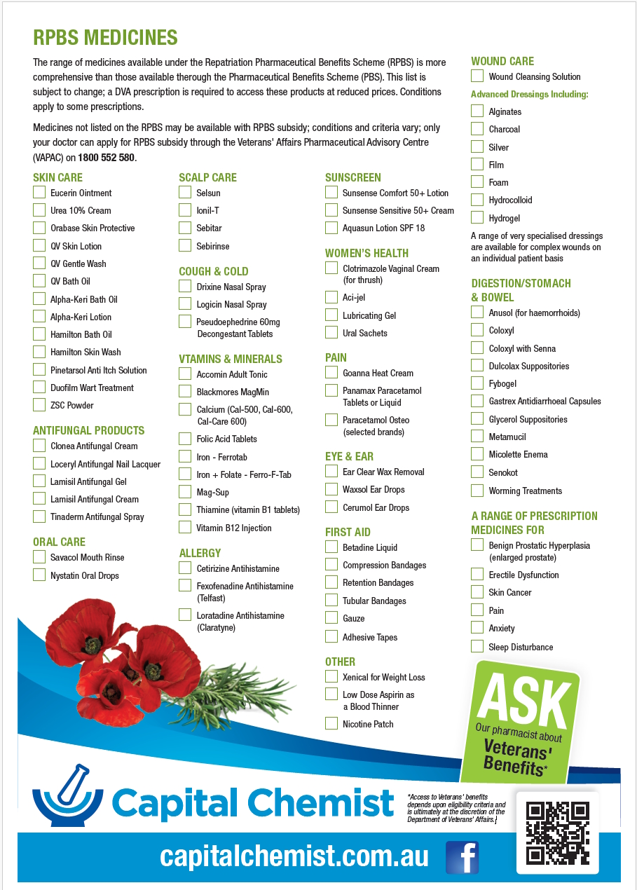 medicines available under the Repatriation Pharmaceutical Benefits Scheme